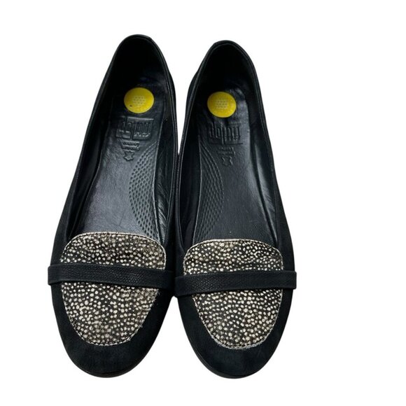 Fit Flop Loafer Black Calf Hair Slip On Leather Comfort Flat Shoes EU 38 US 7.5 - Picture 1 of 10